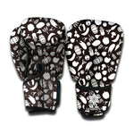 Blue And White Vegan Pattern Print Boxing Gloves