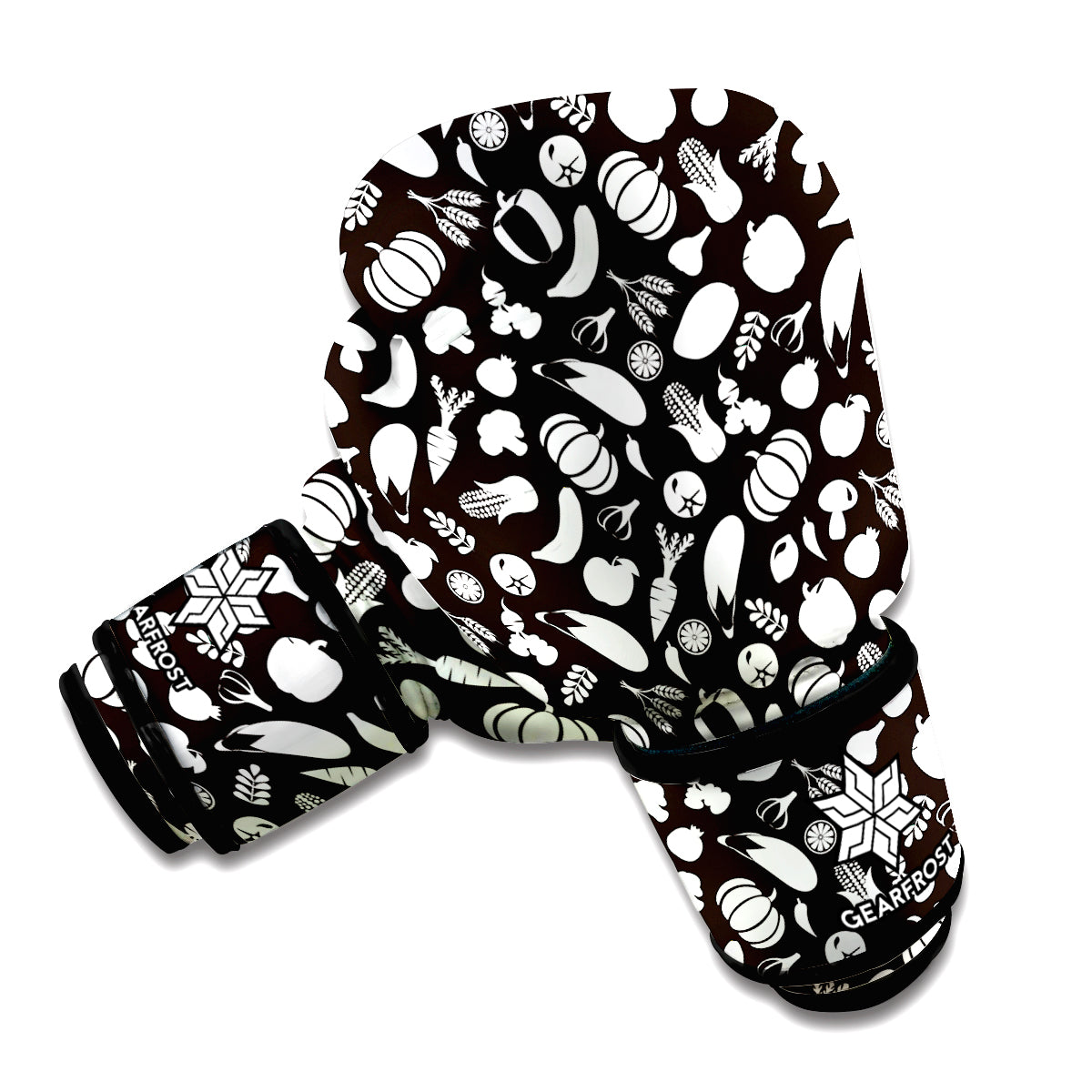 Blue And White Vegan Pattern Print Boxing Gloves