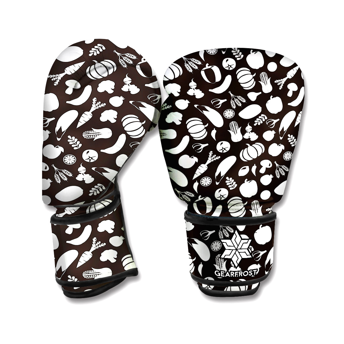 Blue And White Vegan Pattern Print Boxing Gloves