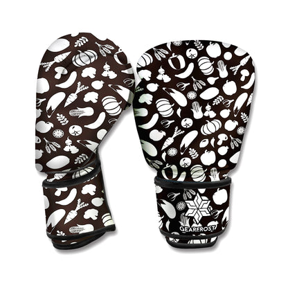 Blue And White Vegan Pattern Print Boxing Gloves