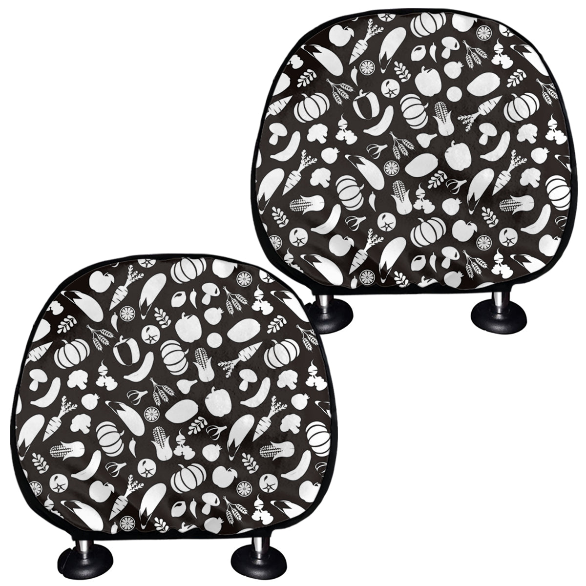 Blue And White Vegan Pattern Print Car Headrest Covers