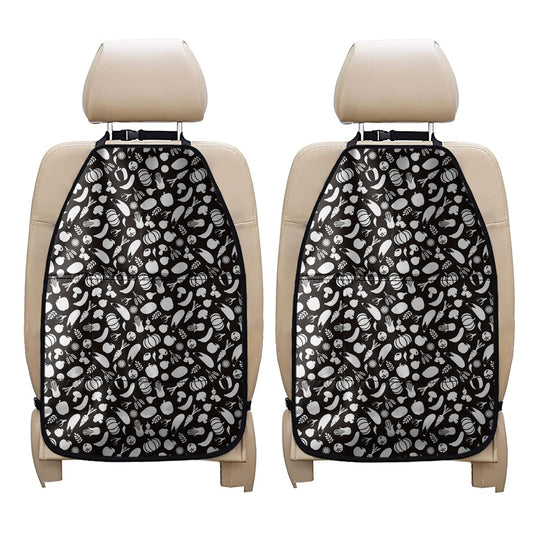 Blue And White Vegan Pattern Print Car Seat Organizers