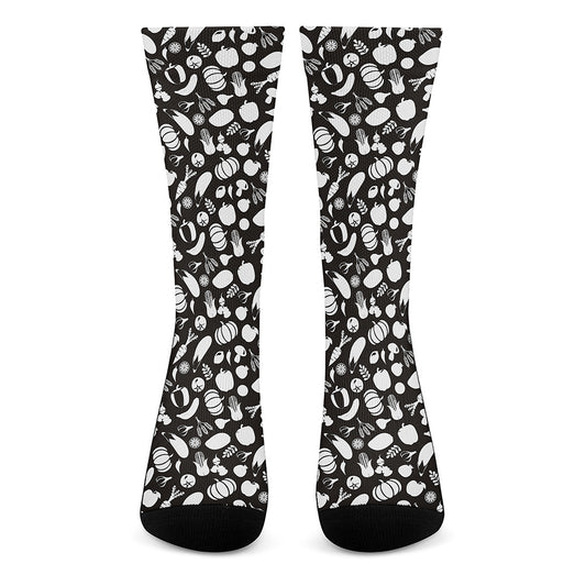 Blue And White Vegan Pattern Print Crew Socks