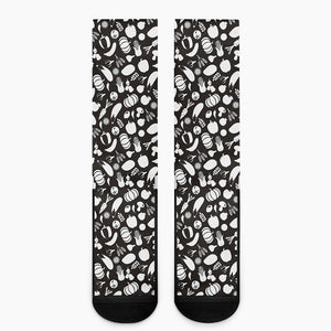 Blue And White Vegan Pattern Print Crew Socks