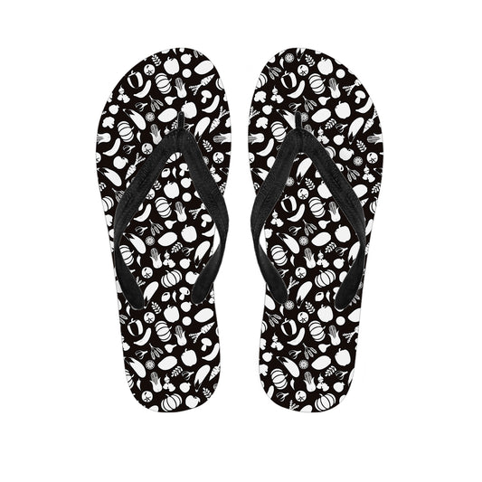 Blue And White Vegan Pattern Print Flip Flops