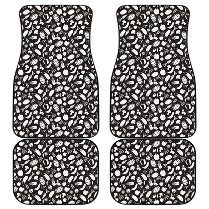 Blue And White Vegan Pattern Print Front and Back Car Floor Mats