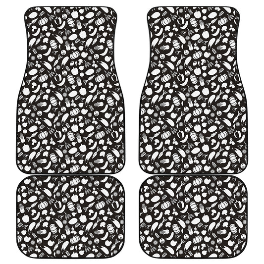 Blue And White Vegan Pattern Print Front and Back Car Floor Mats
