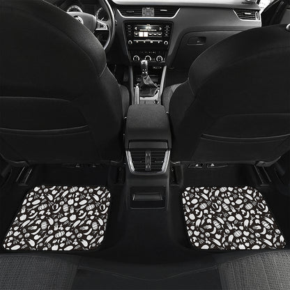 Blue And White Vegan Pattern Print Front and Back Car Floor Mats
