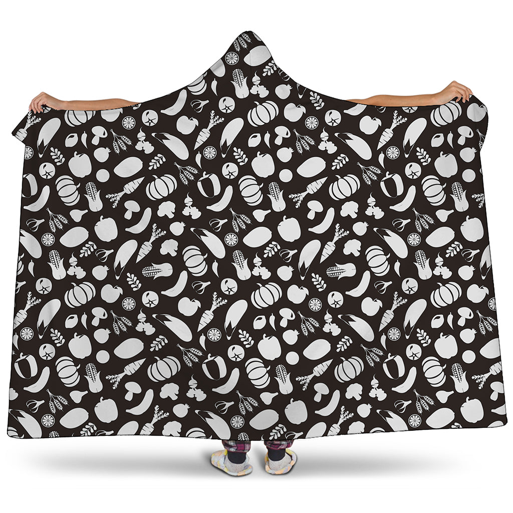 Blue And White Vegan Pattern Print Hooded Blanket