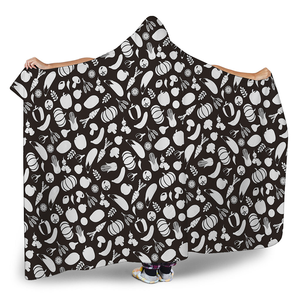Blue And White Vegan Pattern Print Hooded Blanket