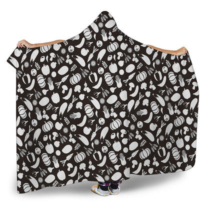 Blue And White Vegan Pattern Print Hooded Blanket