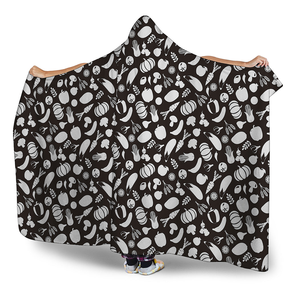 Blue And White Vegan Pattern Print Hooded Blanket