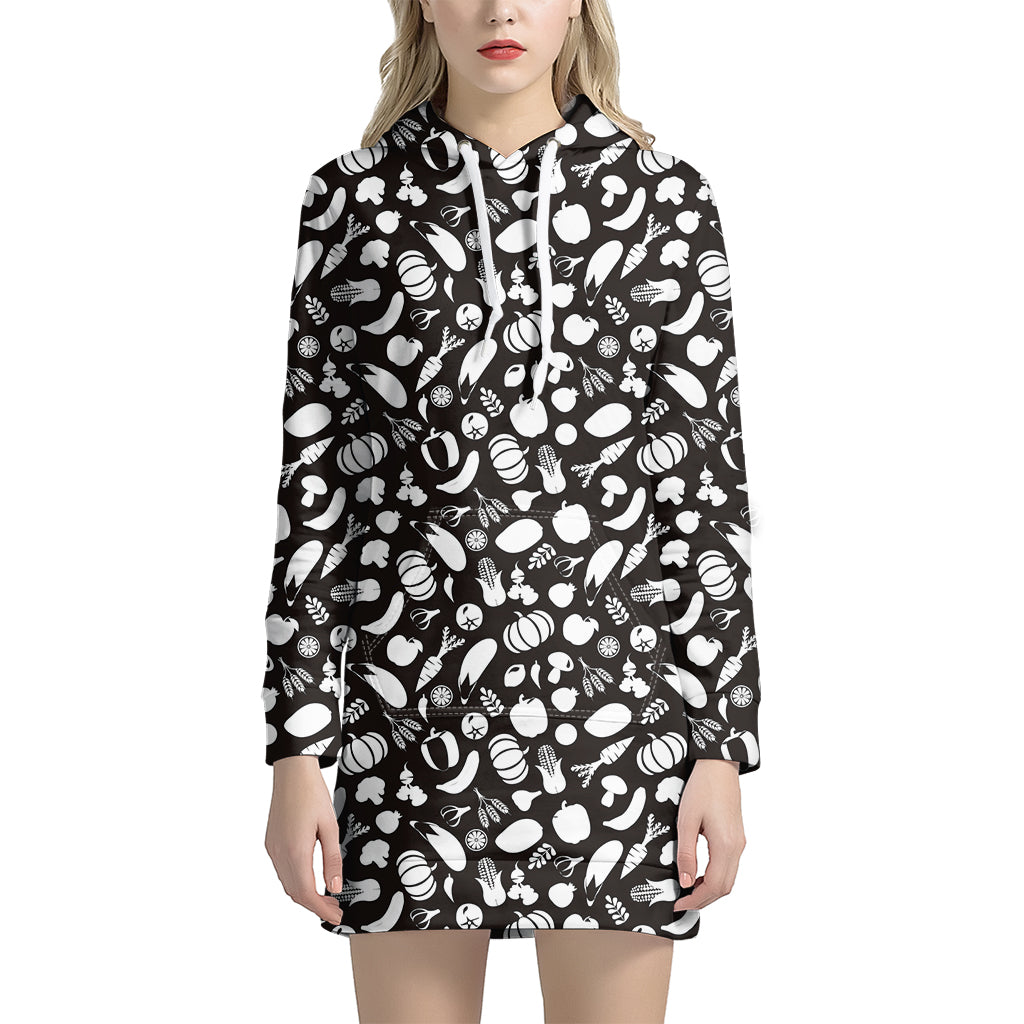Blue And White Vegan Pattern Print Hoodie Dress