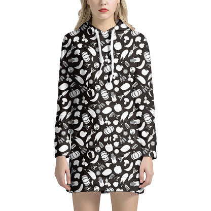 Blue And White Vegan Pattern Print Hoodie Dress