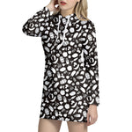 Blue And White Vegan Pattern Print Hoodie Dress