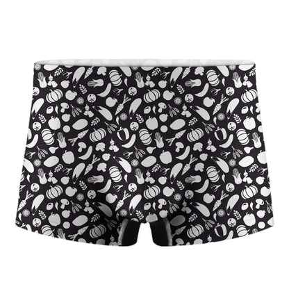 Blue And White Vegan Pattern Print Men's Boxer Briefs