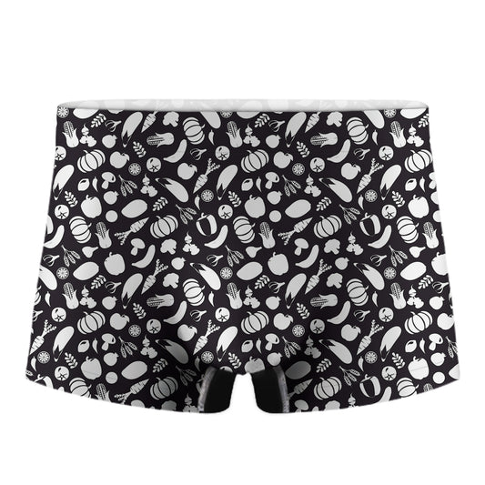 Blue And White Vegan Pattern Print Men's Boxer Briefs