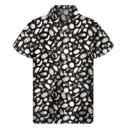 Blue And White Vegan Pattern Print Men's Short Sleeve Shirt
