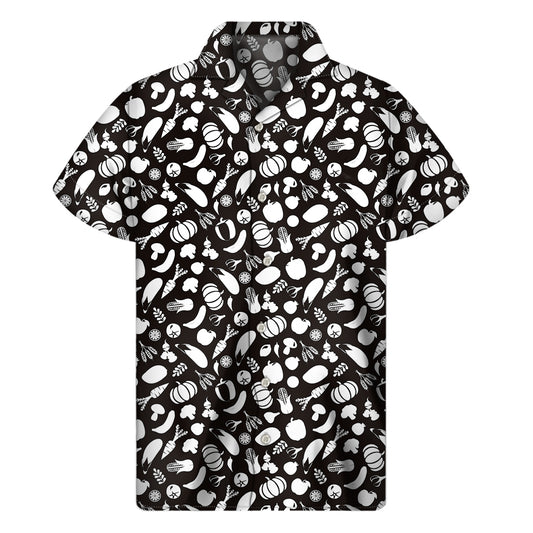 Blue And White Vegan Pattern Print Men's Short Sleeve Shirt