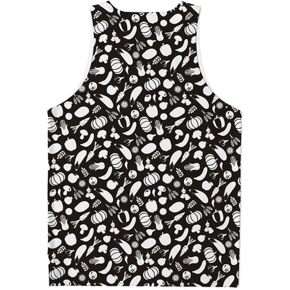 Blue And White Vegan Pattern Print Men's Tank Top