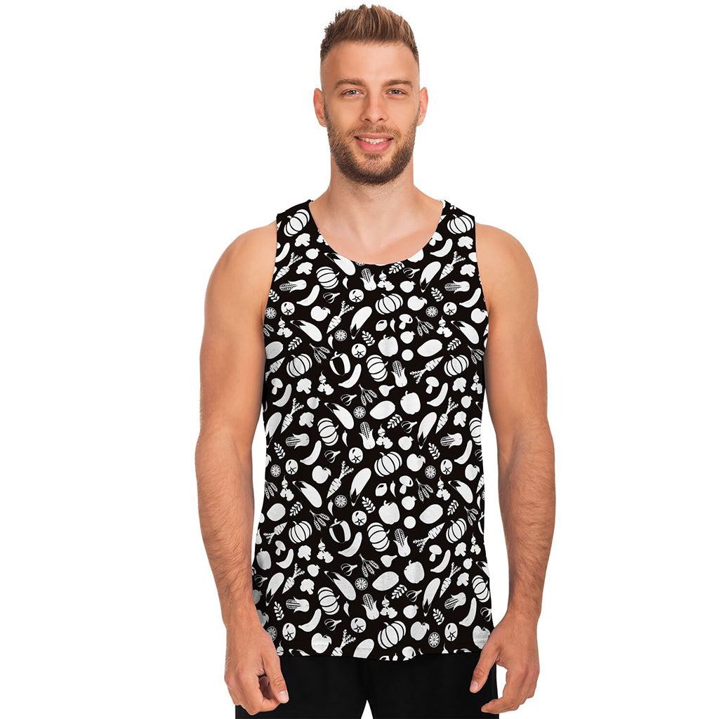 Blue And White Vegan Pattern Print Men's Tank Top