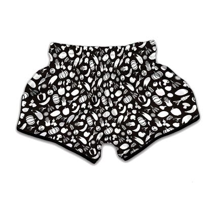 Blue And White Vegan Pattern Print Muay Thai Boxing Shorts
