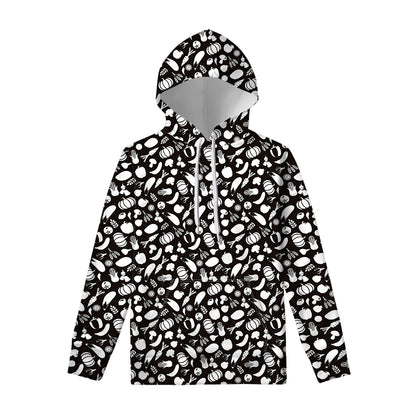 Blue And White Vegan Pattern Print Pullover Hoodie