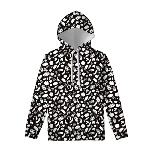 Blue And White Vegan Pattern Print Pullover Hoodie