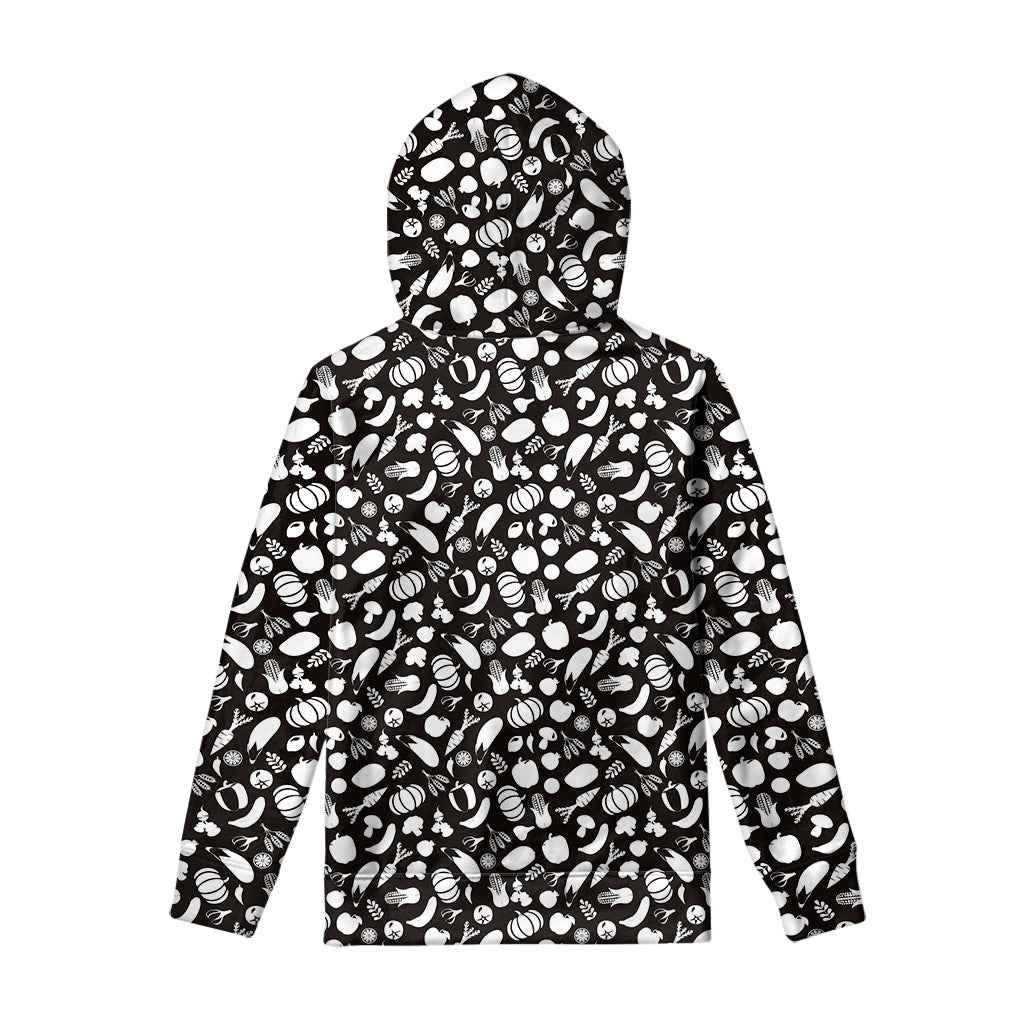 Blue And White Vegan Pattern Print Pullover Hoodie
