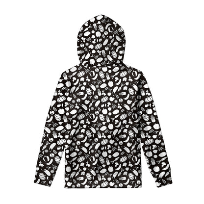 Blue And White Vegan Pattern Print Pullover Hoodie