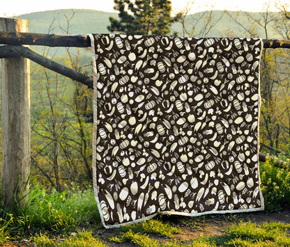 Blue And White Vegan Pattern Print Quilt