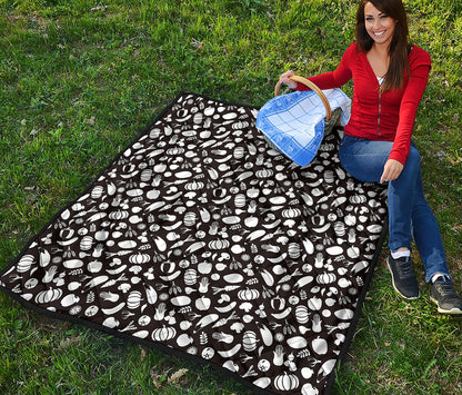 Blue And White Vegan Pattern Print Quilt