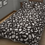 Blue And White Vegan Pattern Print Quilt Bed Set