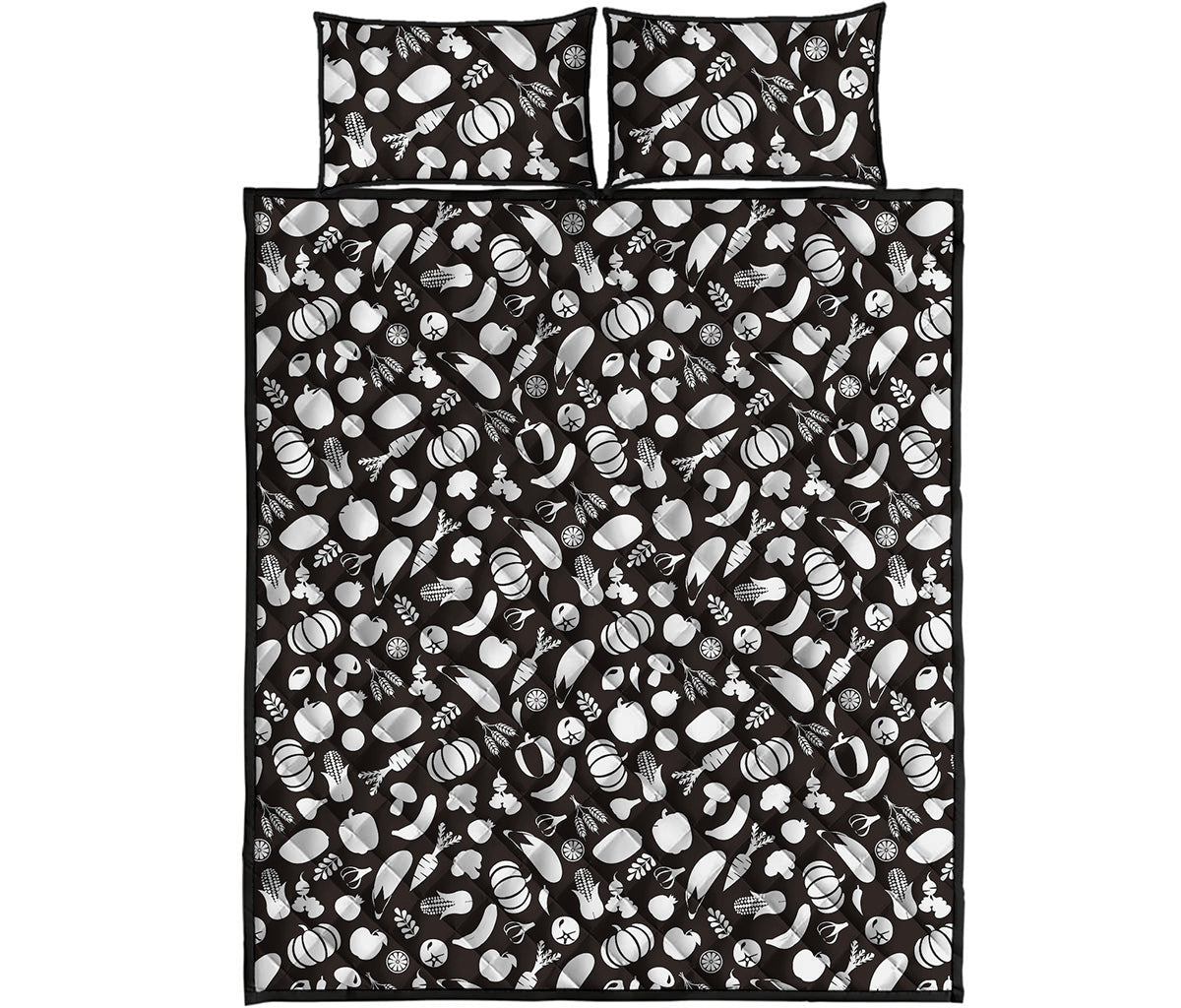 Blue And White Vegan Pattern Print Quilt Bed Set