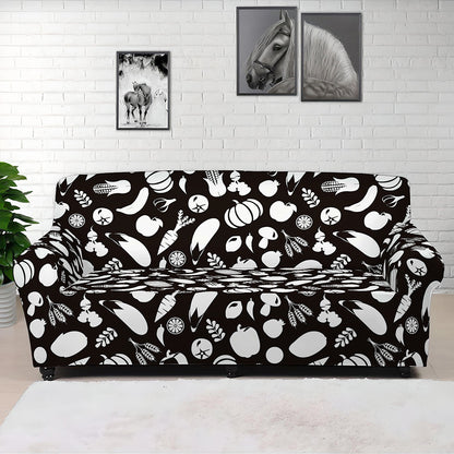 Blue And White Vegan Pattern Print Sofa Cover