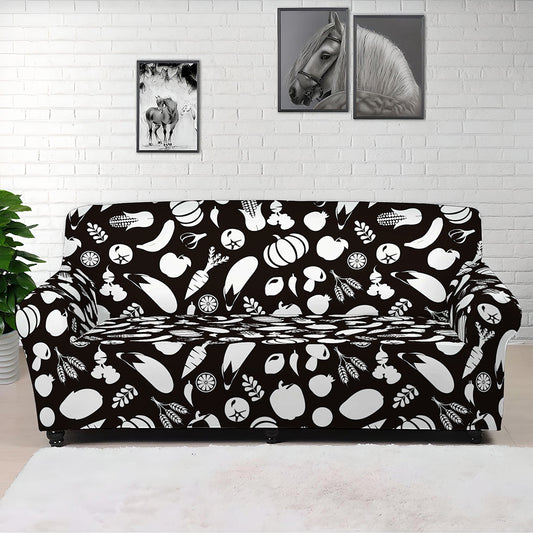 Blue And White Vegan Pattern Print Sofa Cover