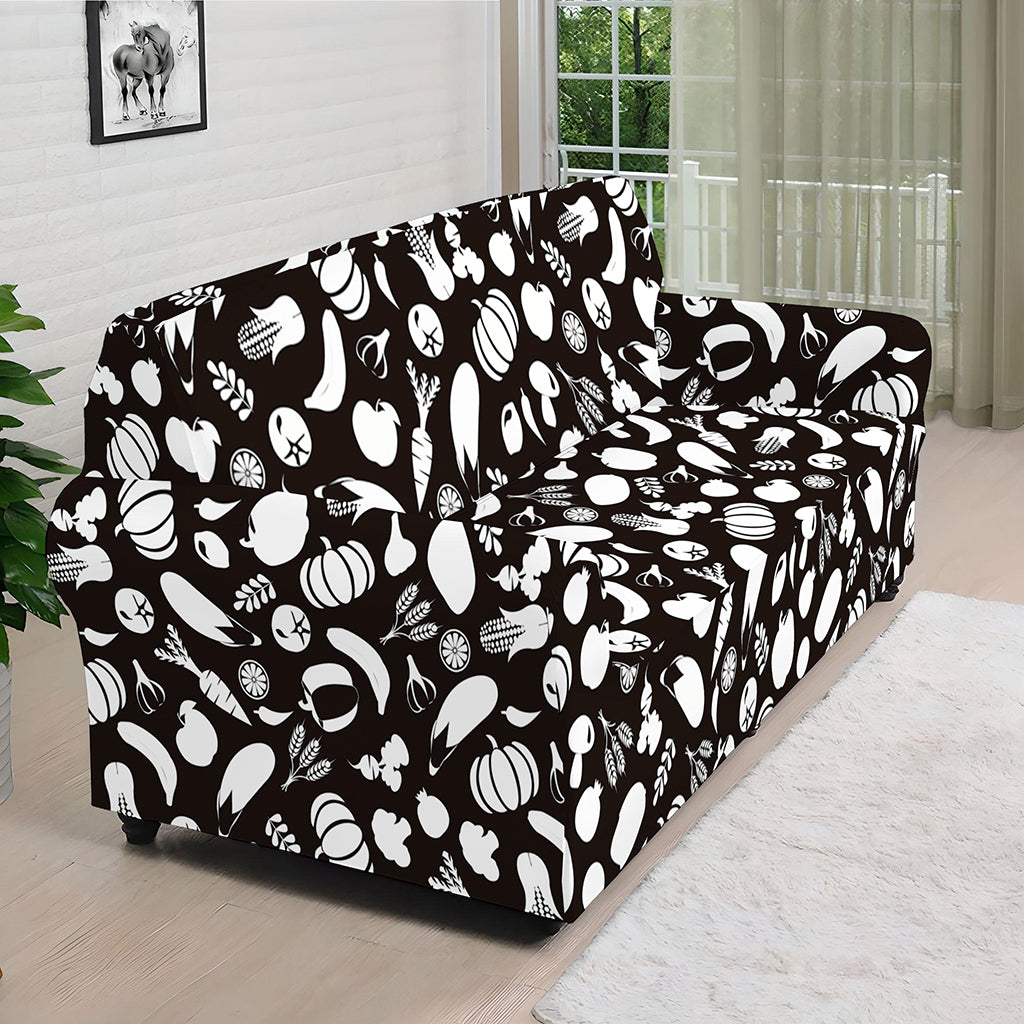 Blue And White Vegan Pattern Print Sofa Cover
