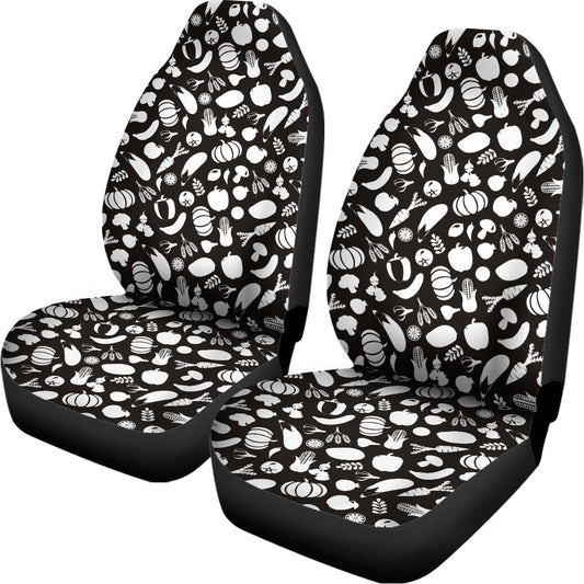Blue And White Vegan Pattern Print Universal Fit Car Seat Covers