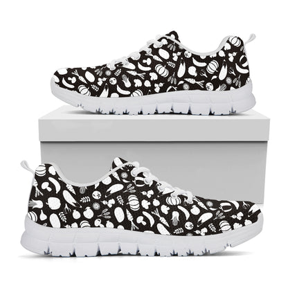 Blue And White Vegan Pattern Print White Sneakers