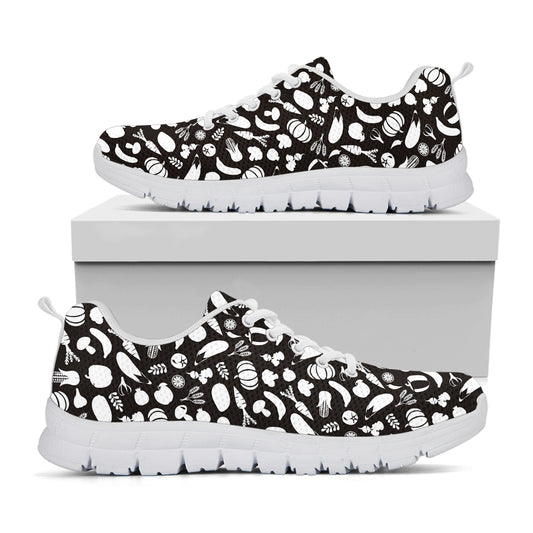 Blue And White Vegan Pattern Print White Sneakers