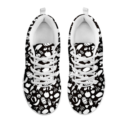 Blue And White Vegan Pattern Print White Sneakers