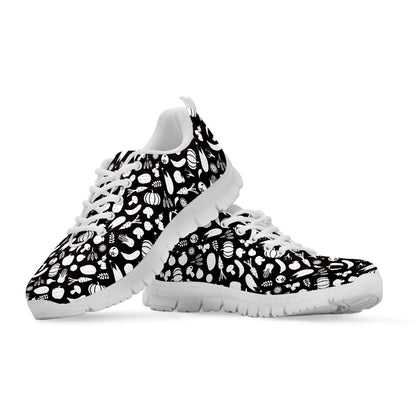 Blue And White Vegan Pattern Print White Sneakers