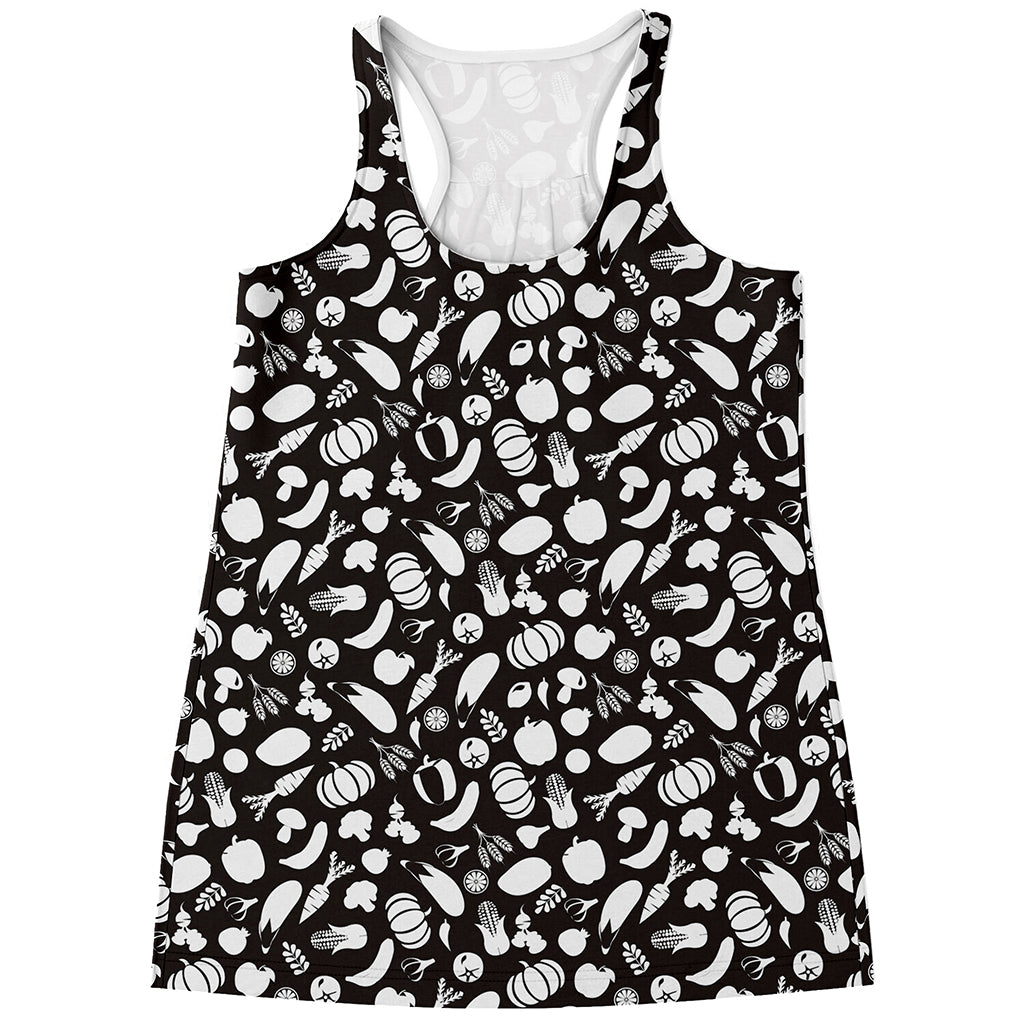 Blue And White Vegan Pattern Print Women's Racerback Tank Top