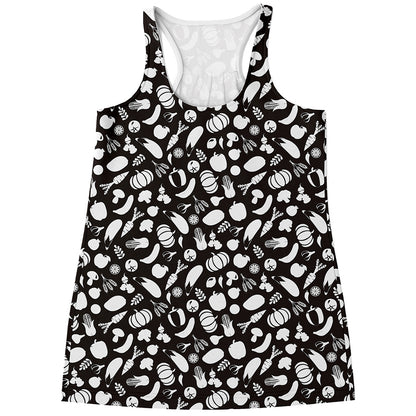 Blue And White Vegan Pattern Print Women's Racerback Tank Top