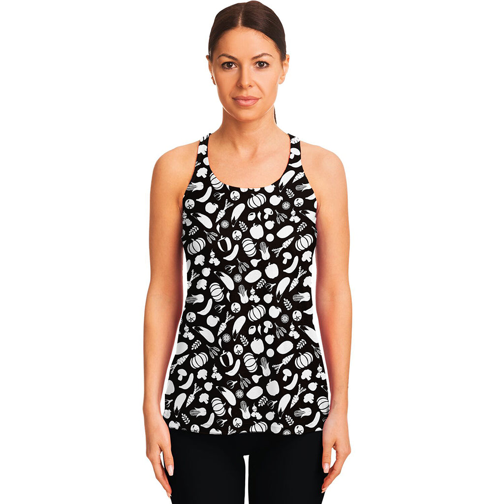 Blue And White Vegan Pattern Print Women's Racerback Tank Top