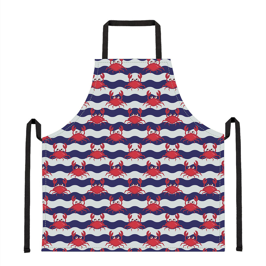 Blue And White Wave Crab Pattern Print Apron