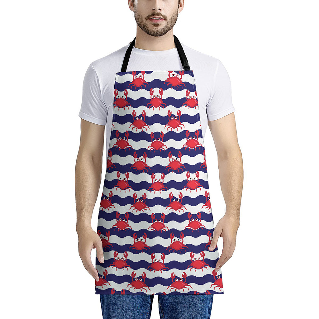 Blue And White Wave Crab Pattern Print Apron