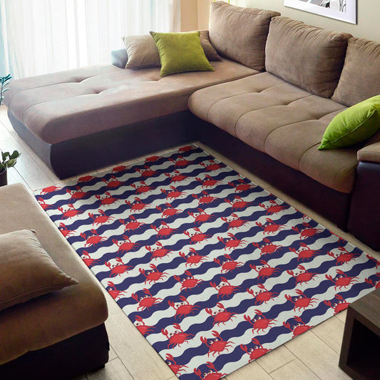 Blue And White Wave Crab Pattern Print Area Rug