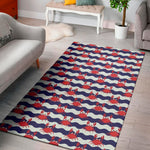 Blue And White Wave Crab Pattern Print Area Rug