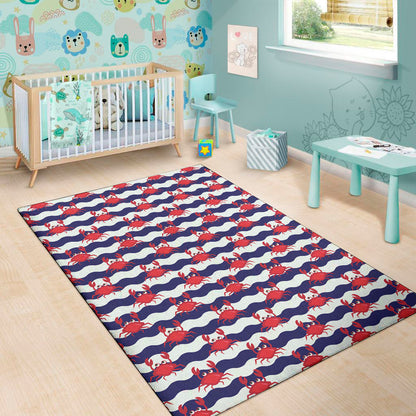 Blue And White Wave Crab Pattern Print Area Rug